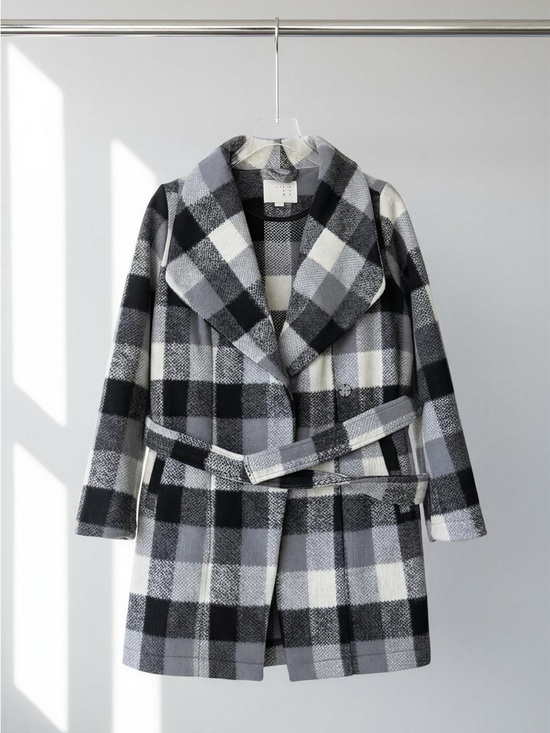 a new day Jackets & Blazers - a new day Black & Gray Plaid Belted Pea Coat